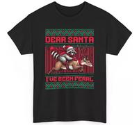 Dear Santa I've Been Feral Funny Christmas T-Shirt - Xmas Humorous Raccoon Tee