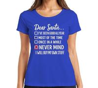 Dear Santa Never Mind I'll Buy My Stuff T-shirt humoristique pour femme, bleu, S