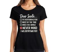 Dear Santa Never Mind I'll Buy My Stuff T-shirt humoristique pour femme, Noir , L