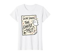 Dear Santa: The Ghost Did Ghostly Antics Chris Holiday Humour T-Shirt Graphique avec Valeur, Femme, Blanc, S