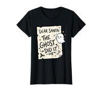 Dear Santa: The Ghost Did Ghostly Antics Chris Holiday Humour T-Shirt Graphique avec Valeur, Femme, Noir, S