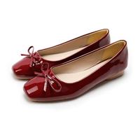 Dear Time Ballerines décontractées pliantes pour femme - Bout carré - Ballerines plates confortables, Cuir verni bordeaux 8270, 39 EU
