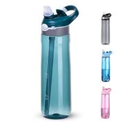 DEARART 750ml pipette bouteille d'eau imperméable à la buse cachée sans bisphénol A bouchon à clapet avec poignée large bouteille facile à nettoyer idéal pour le Bureau Sport cyan foncé