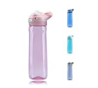 DEARART 750ml Rose bouteille d'eau, sans paille, facile à nettoyer, tritan matériau Flip buse sans bisphénol A, bouteille d'eau transparente avec poignée, idéal pour voyage/bureau/travail