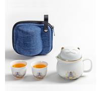 DEARART Magnifique ensemble de tasses à thé portable, tasse de 300ml et 2 tasses, large goulot facile à nettoyer, garde le thé chaud, infuseur de thé en vrac, chat mignon, blan