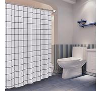 DEARART Rideau de douche doublure à motif grille blanche pour baignoire - 183 x 183 cm (l x L) - En tissu avec œillets et crochets, résistant à l'eau, imperméable, lavable, facile d'entretien, facile