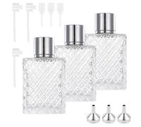 DEARBAG Lot de 3 flacons de parfum vides en verre - 100 ml - Vaporisateurs de parfum portables - Transparent - Rechargeable - Avec pipettes, buse et entonnoir - Pour homme et femme - Voyage