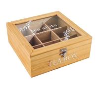 DearCal Boîte de rangement en bois pour sachets de thé avec 9 compartiments - Pour sachets de thé, sucre, dosettes de café (bois)