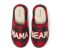 Dearfoams Cadeaux de Noël pour femme pour maman mignon pyjama familial assorti Mama Bear Pantoufles, Motif carreaux, 35/36 EU