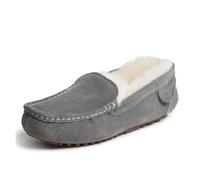 Dearfoams Fireside by Fireside Mel-Pantoufles à Mocassins en véritable fourrure d'agneau pour intérieur et extérieur, largeur large, femme, gris, 39 EU