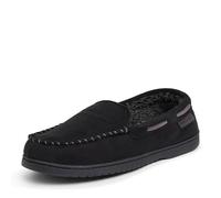 Dearfoams Men's Keaton Memory Foam Indoor Outdoor Moccasin with Wide Widths Slipper, Noir, 8/9 UK