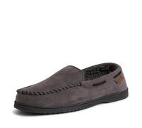 Dearfoams Men's Keaton Memory Foam Moccasin with Wide Widths Slipper, Pavement Microsuede, Small