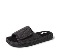 Dearfoams Pantoufles Cooper matelassées en tissu éponge pour homme, Noir (tricot chiné), Medium