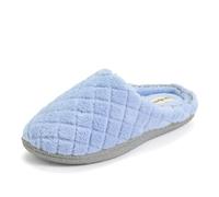 Dearfoams Pantoufles sabots en velours pour femme, Bleu clair, 7/8 UK