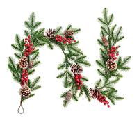 DearHouse Guirlande de pin de Noël artificiel de 1,5 m avec branche de baies rouges et pommes de pin pour l'hiver - Guirlande de verdure d'hiver pour cheminée, cheminée, chemin de table, décoration de