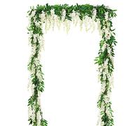 DearHouse Lot de 2 guirlandes de glycines artificielles à Suspendre pour Maison, Jardin, extérieur, Arche de Mariage, décoration Florale (Blanc)
