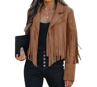 Dearlassie Femmes Veste Courte Faux Suède Frange Veste Tendance Western Tassel Manteau Court, marron, XL
