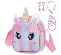 DEARMAMY 1 Jeu Arc-en-Ciel Licorne Petite Pochette Jouets pièce de Monnaie Sacs à Main Bourse Bracelets pour Enfants Bijoux de Licorne Changer de Portefeuille Kawaii Plastique