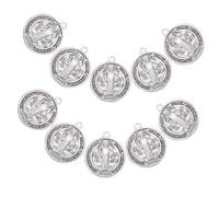 DEARMAMY 10pièces Médaillon Saint-benoît Métal avec Croix Pendentif Anti-maléfique pour Collier Breloque Porte-clés Religieux avec Chapelet