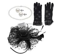 DEARMAMY 1ensemble Fascinator Élégant Avec Voile Et Accessoires Coordonnés Ensemble De Chapeau Collier De Boucles Oreilles Et Gants Pour Tea Party Et Mariage