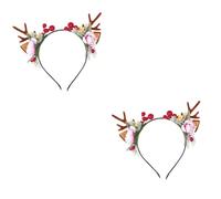 DEARMAMY 2 Pièces Bandeaux Cheveux Noël Garçon Fille Filles Tête Cerf Floral Accessoires Fête Antlers Confortables Décorations Tête Forêt Cadeau Créatif Hiver