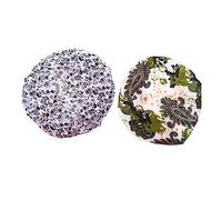 DEARMAMY 2 Pièces Bonnet de Imprimé Capuchon de Bain Étanche Satin Double Couche Bleu Noir Blanc Accessoire Pratique et pour Voyage et Soins Personnels