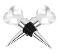 DEARMAMY 2 Pièces Bouchon de Vin en Cristal, Bouchon de Bouteille de Whisky Rond Argenté en Alliage et Silicone, Fermeture Hermétique Réutilisable pour Préserver le Vin, Présent de Mariage