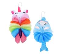 DEARMAMY 2 Pièces Boules de Bain Exfoliantes pour Garçon Fille Éponge de Nettoyage Douce et Amusante Bleu Rose Licorne pour Bain Moussant Confortable et Pratique