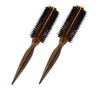 DEARMAMY 2 Pièces Brosse Ronde Chauffante pour Boucles et Brillance Poils de Sanglier Naturels Manche Bois Ergonomique Résistante Chaleur Brosse Styling Cheveux Courts et Barbe