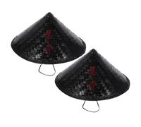 DEARMAMY 2 Pièces chapeau de ninja chapeaux chinois chapeau de pirate chapeau oriental chapeau de chapeau fou capsme casquettes chapeau anti-pluie chapeau en bambou Black