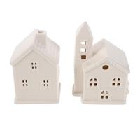 DEARMAMY 2 Pièces Décoration de Maison de Noël en Céramique LED Blanche | Style Village Rétro Peint à Main, Lumière Chaude Sûre, pour Salon et Présentations Intérieures