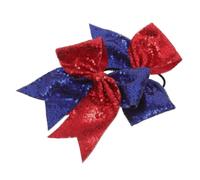 DEARMAMY 2 Pièces Élastique Cheveux Queue D'hirondelle Nœud Brodé Paillettes Brillantes en Webbing Bleu et Rouge, Haute Élasticité Antidérapante pour Cheerleaders