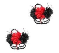 DEARMAMY 2 pièces Masque Demi Visage Jour des Morts avec Fleurs Crâne Décoratif pour Cosplay Halloween et Fête Accessoire Durable et Confortable