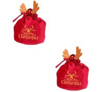 DEARMAMY 2 Pièces Pochette Présent de Noël en Velours Rouge à Cordon, | Réutilisable, Motif Festif Édition Noël, pour Fête de Noël et Ambiance Xmas