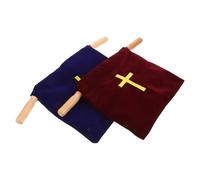 DEARMAMY 2 Pièces Pochettes d’Offrande pour Église avec Poignées en Bois, Pochettes de Communion en Tissu Doux pour Baptême et Cérémonies Religieuses, Accessoires de Collecte Rouge et Bleu,