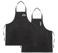 DEARMAMY 2 Pièces Tablier Cuisine Cartoon Noir en Pvc, Anti-huile