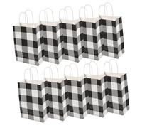 DEARMAMY 20 Pièces Sacs Papier Kraft à Motif à Carreaux avec Poignées Sacs Polyvalents pour Anniversaire Pique et Stockage Alimentaire