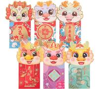 DEARMAMY 24 Enveloppes Rouges Traditionnelles du Nouvel An Chinois Motifs Dragons Lot de 24 Pochettes Amulette pour Argenté Festival du Printemps Collection Mixte Hx003 Hx038
