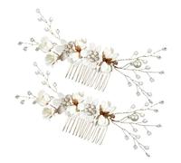 DEARMAMY 2pcs Hair De Mariage Peignes Fleur Strass De Cheveux Peignes Peignes Dames Clips De Cheveux Femmes Ornement De Cheveux Pour Les Mariages Fêtes