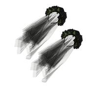 DEARMAMY 2pièces Lot De Serre-têtes Voile Noir Halloween Bandeau Fleuri Pour Fille Coiffe Décorative Pour Mariée Fantôme Ou Soirée Gothique