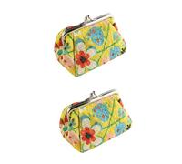 DEARMAMY 2pièces Pochette à Monnaie Brodée Vintage pour Filles Et Femmes à Main Pratique Jaune