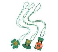 DEARMAMY 3 pièces Collier Perles Vertes Saint Patrick Accessoires Costume avec Chapeau et Lutin Décoration Festive pour Garçon Fille et Adultes