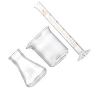 DEARMAMY 3 pièces Kit Verrerie Laboratoire Verre Transparent avec Cylindre Gradué Bécher Fiole Erlenmeyer Cylindre Échelle Lisible pour Mesure Précise Chimie