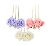 DEARMAMY 3 Pièces Peony Flower Hair Side Combs French Hairpins Three-pronged Vintage Chinese Hair Forks For Elegant Updos Weddings Women