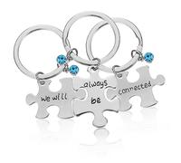 DEARMAMY 3 pièces Porte Clés Amitié Argenté avec Motif Lettre Anglaise et Bleu et Danniversaire pour