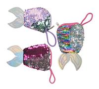 DEARMAMY 3 Pièces Portefeuille à Paillettes pour Enfants queues Bal de Peluche Portefeuille pour Femme Petite Sirène Portefeuille sirène Portefeuille Queue de sirène Filles