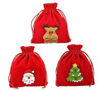 DEARMAMY 3 Pièces Sacs Cadeau Noël Lot de Pochons Flocking Résistants avec Cordon pour et Biscuits Réutilisables et pour