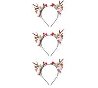 DEARMAMY 3 Pièces Serrage-tête en Bois de Cerf de Noël Fleuri pour Filles | Plastique et Tissu, Style Créatif, Accessoire de Fête pour Garçon et Filles, Coiffe Festive