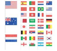 DEARMAMY 32 Pièces Drapeaux À Manivelle 14X21 Cm Polyester Pour DéCoration IntéRieure ExtéRieure ÉVéNements Sportifs Festivals Internationaux FêTes Patriotiques