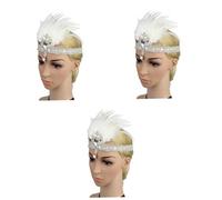 DEARMAMY 3pièces Bandeau à Plumes Et Cristaux Vintage Pour Mariages Et Soirées Accessoire De Cheveux Élégant Et Festif Pour Femmes Blanc